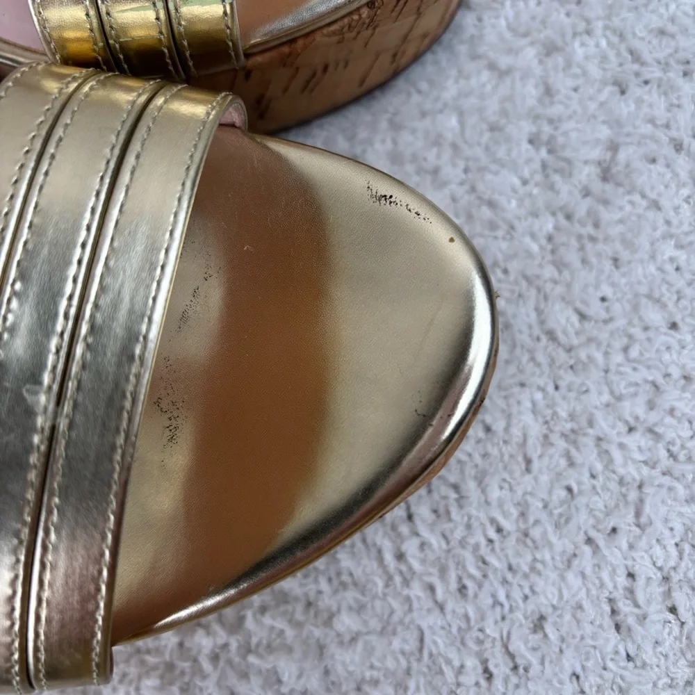 Kate Spade Sandal Womens 9M Gold Tallin Strappy Open Toe Espadrille Platform Wed